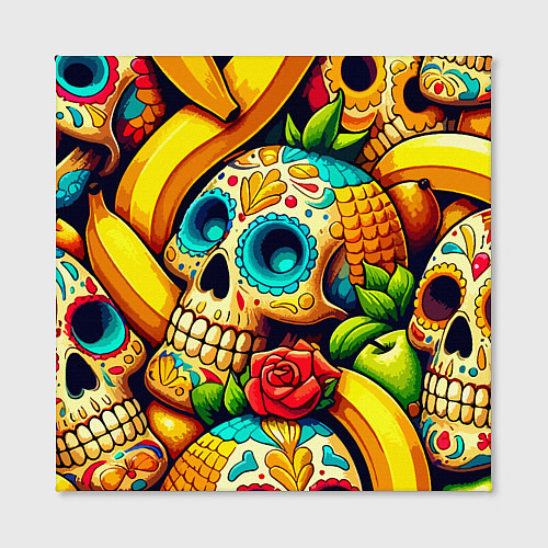 Картина квадратная Colorfull skulls and bananas - pop art pattern / 3D-принт – фото 2