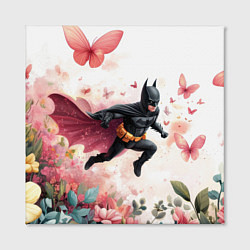 Холст квадратный Бэтмен прыгает над цветами и бабочками, цвет: 3D-принт — фото 2