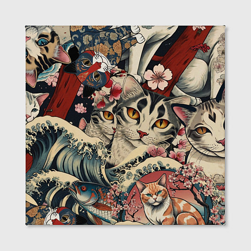Картина квадратная Котики и рыбки в сакуре / 3D-принт – фото 2