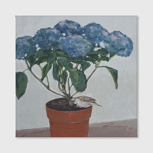 Картина квадратная Спящий воробушек на гортензии / 3D-принт – фото 2