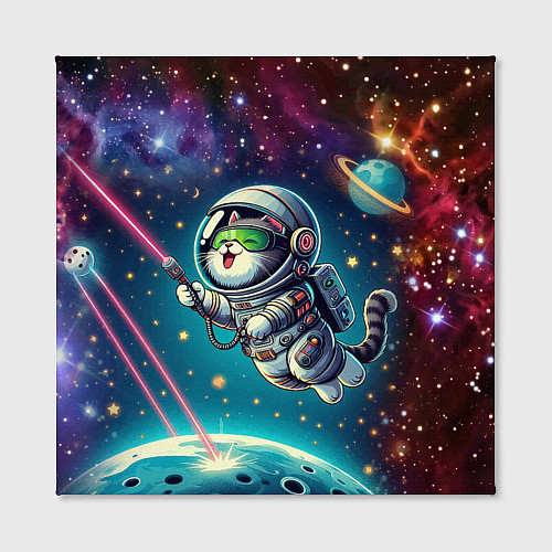 Картина квадратная Котик в космосе с лазерным пистолетом / 3D-принт – фото 2