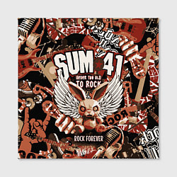 Холст квадратный Sum 41 на фоне кролика и гитар, цвет: 3D-принт — фото 2