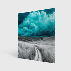 Холст квадратный Монохромное поле и сине-зеленое небо - природный п, цвет: 3D-принт