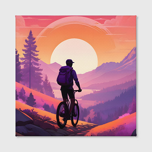 Картина квадратная Велосипедист в малиновом закате / 3D-принт – фото 2