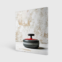 Холст квадратный Камень для кёрлинга на белом, цвет: 3D-принт