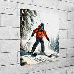 Холст квадратный Лыжник зимой в лесу, цвет: 3D-принт — фото 2