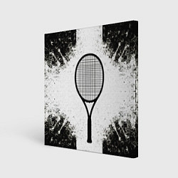 Холст квадратный Теннисная ракетка в черно-белом, цвет: 3D-принт
