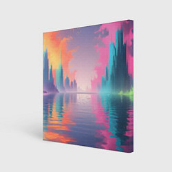 Холст квадратный Город в розовом тумане, цвет: 3D-принт