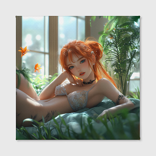 Картина квадратная Рыжая девушка в траве / 3D-принт – фото 2
