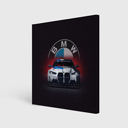 Холст квадратный BMW на красном фоне, цвет: 3D-принт