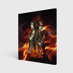 Картина квадратная ACDC на фоне огня