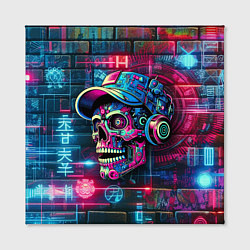 Холст квадратный Кибер чувак череп на фоне граффити - нейроарт, цвет: 3D-принт — фото 2