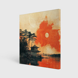 Холст квадратный Рыбацкий дом на закате, цвет: 3D-принт