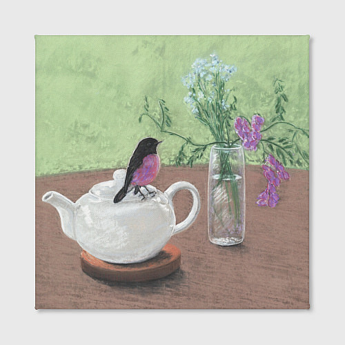 Картина квадратная Птичка на чайнике / 3D-принт – фото 2