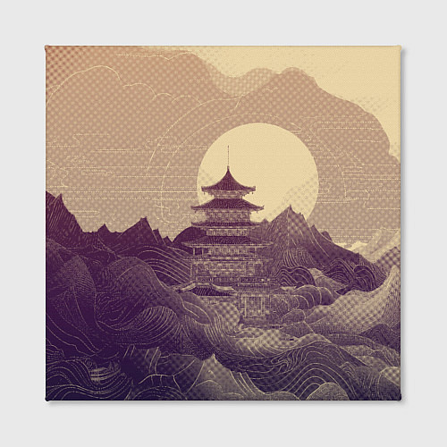Картина квадратная Ретро иллюстрация Японского храма / 3D-принт – фото 2
