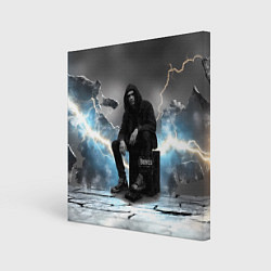 Холст квадратный Bones на фоне молний, цвет: 3D-принт