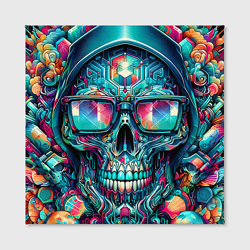 Картина квадратная Кибер череп в балахоне и очках - нейроарт фантазия / 3D-принт – фото 2