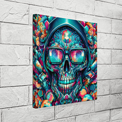 Холст квадратный Кибер череп в балахоне и очках - нейроарт фантазия, цвет: 3D-принт — фото 2