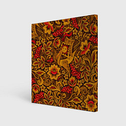 Холст квадратный Летучий корабль в стиле хохломской росписи, цвет: 3D-принт