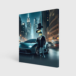Холст квадратный Бендер рядом с Ламборджини - неоновый Нью-Йорк, цвет: 3D-принт