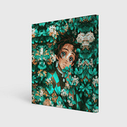 Холст квадратный Танджиро Demon slayer в цветах, цвет: 3D-принт