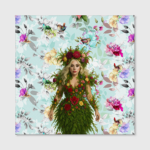 Картина квадратная Леди Гага в платье из листьев и цветов / 3D-принт – фото 2