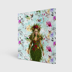 Холст квадратный Леди Гага в платье из листьев и цветов, цвет: 3D-принт