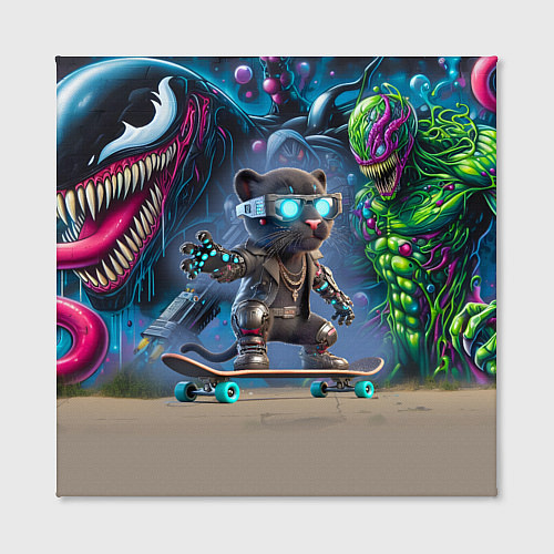 Картина квадратная Пантерёнок крутой скейтбордист на фоне граффити / 3D-принт – фото 2