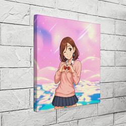 Холст квадратный Сиратори Айра делает сердечко руками - Дандадан, цвет: 3D-принт — фото 2