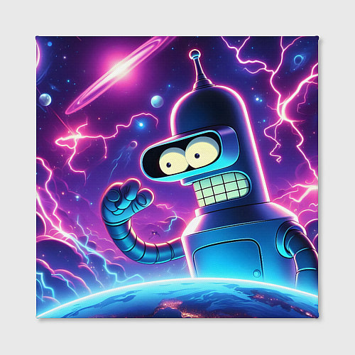 Картина квадратная Bender in neon space - cartoon Futurama / 3D-принт – фото 2