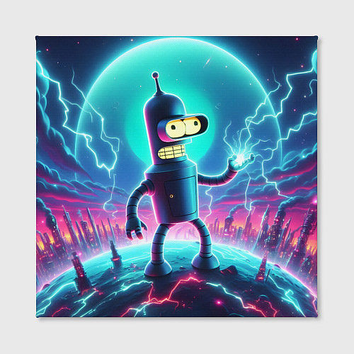 Картина квадратная Робот-сгибальщик Бендер пропускает через себя молн / 3D-принт – фото 2