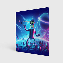 Холст квадратный Bender on neon planet - ai art fantasy, цвет: 3D-принт