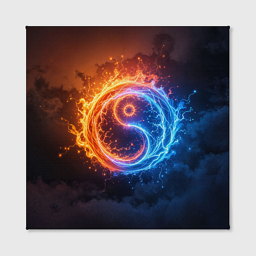 Картина квадратная Инь ян огонь и лёд / 3D-принт – фото 2