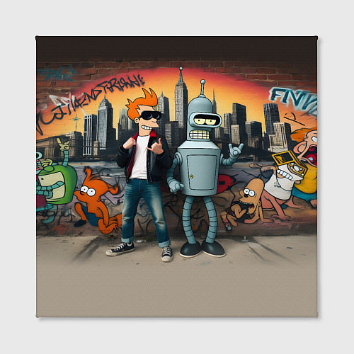 Картина квадратная Фрай и Бендер на фоне стены с граффити / 3D-принт – фото 2