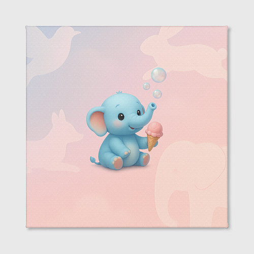 Картина квадратная Маленький слоненок с мороженым пускает пузыри / 3D-принт – фото 2