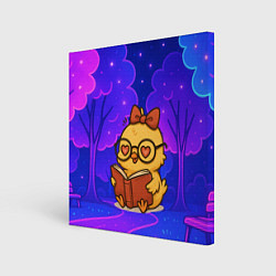 Холст квадратный Цыпленок в очках читает книжку, цвет: 3D-принт