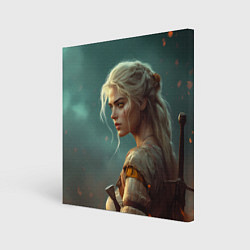 Холст квадратный Цири на фоне искр, цвет: 3D-принт