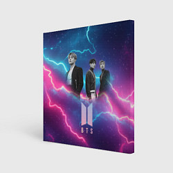 Холст квадратный BTS на фоне молний, цвет: 3D-принт