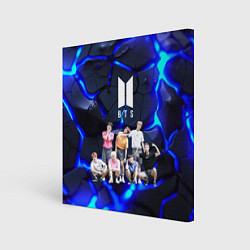 Холст квадратный BTS синее свечение на фоне, цвет: 3D-принт