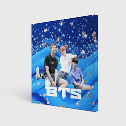 Картина квадратная BTS голубые волные и золотые звезды