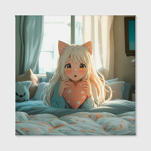 Картина квадратная Аниме девушка в кровати с сердцем / 3D-принт – фото 2