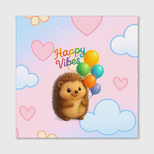 Картина квадратная Happy vibes ежик с разноцветными шариками / 3D-принт – фото 2