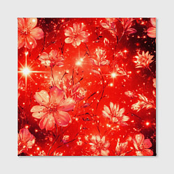 Холст квадратный Цветочный красный с искрами, цвет: 3D-принт — фото 2