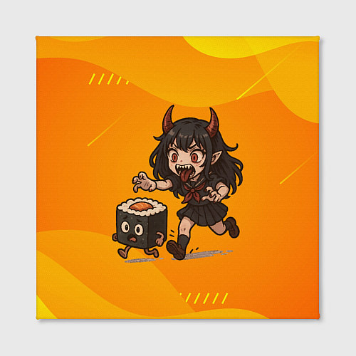 Картина квадратная Девочка дьявол бежит за роллом / 3D-принт – фото 2