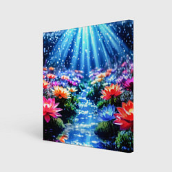 Холст квадратный Цветы на глубине освещённые лучами, цвет: 3D-принт