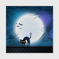 Холст квадратный Полнолуние и черный кот - жуткий Хэллоуин, цвет: 3D-принт — фото 2