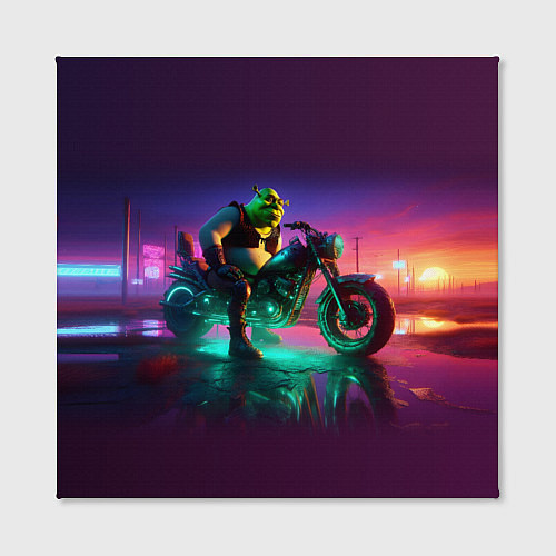 Картина квадратная Шрек на мотоцикле на закате - нейроарт фантазия / 3D-принт – фото 2