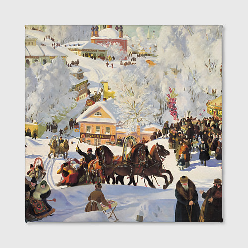 Картина квадратная Русская тройка зимой - картина Масленица Кустодиев / 3D-принт – фото 2
