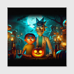 Холст квадратный Morty and Rick with pumpkin - neon halloween, цвет: 3D-принт — фото 2
