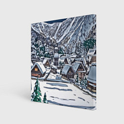 Холст квадратный Новогодний город у гор, цвет: 3D-принт